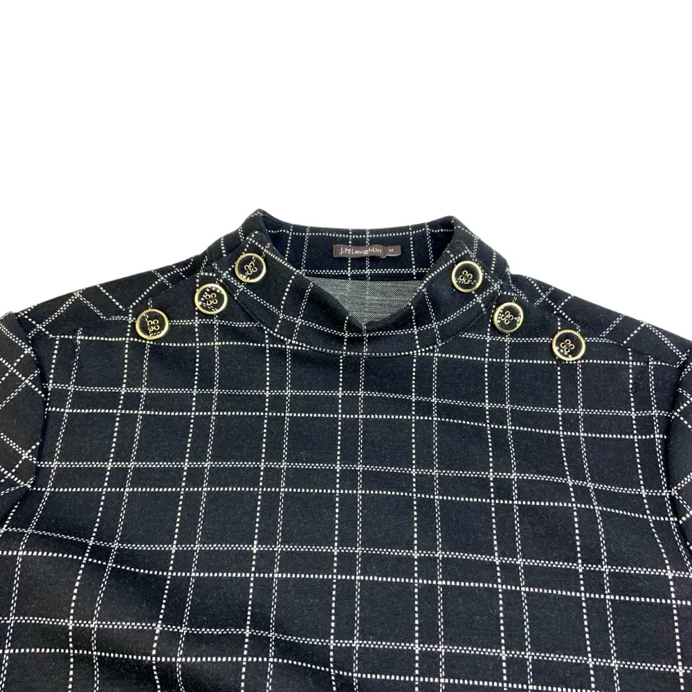 Jmclaughlin Long Sleeve Black Windowpane Mare Mockneck Dress - Picture 5 of 6